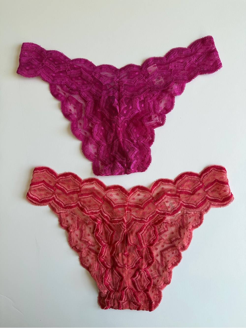 Victoria's Secret Lace Tanga 90’s style Panties in Magenta and Coral Pink